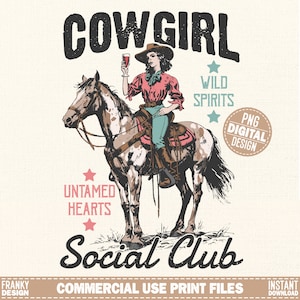 Cowgirl Social club Png / Design camicia cowgirl / Sublimazione ragazza occidentale Png / Stampa camicia ragazza country / Design camicia western retrò