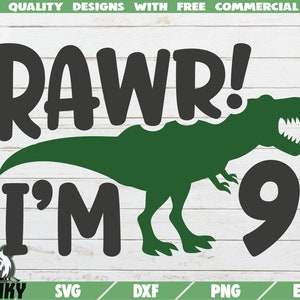 Rawr I'm 9 SVG - Instant download - Printable cut file - Commercieel gebruik - Verjaardagsshirt SVG - Jarige - Dinosaur svg - Verjaardag
