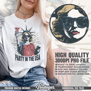 Fiesta en EE. UU. Png / Sublimación del 4 de julio / Diseño de camiseta del Día de la Independencia / Diseño patriótico Png / Impresión de camiseta de la Estatua de la Libertad imagen 2