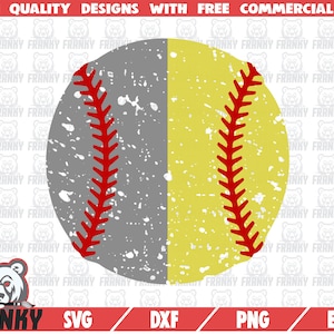 Split Baseball Softball ball SVG - Grunge baseball ball svg - Baseball svg - Softball svg - baseball shirt svg - Softball shirt svg - Cricut