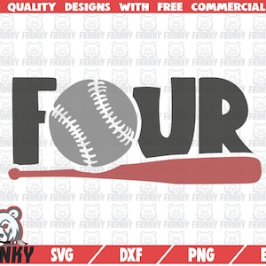 Vier Jahre Baseball SVG - geschnitten E-Datei - DXF-Datei - vier Jahre Geburtstag Shirt SVG - 4 Jahre Svg - 4. Geburtstag Svg - Geburtstag junge Svg - digital