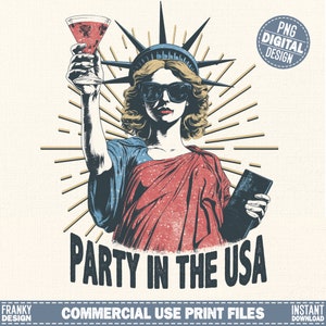 Festa nos EUA Png | Sublimação 4 de julho | Design de camisa do Dia da Independência | Desenho Patriótico Png | Estampa de camisa da Estátua da Liberdade