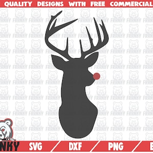 Rudolph SVG-gesneden bestand-DXF-bestand-rendieren SVG-herten hoofd SVG-herten met rode neus-kerst shirt SVG-winter SVG-vakantie shirt SVG