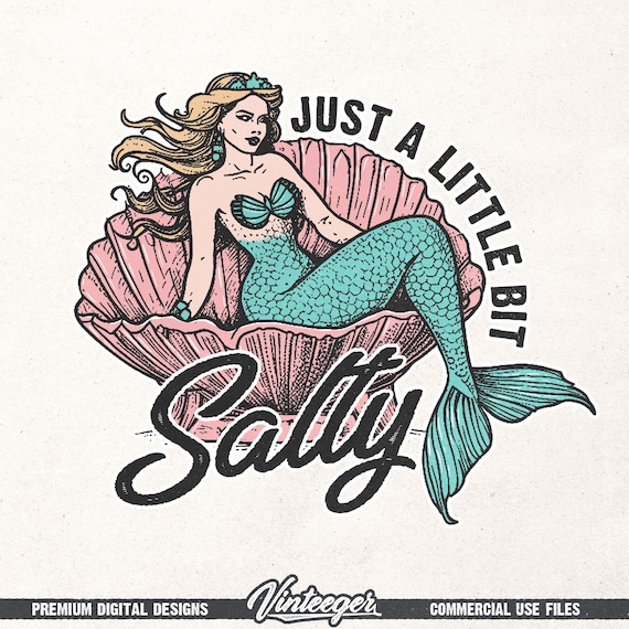 Just a little bit salty Png | Mermaid shirt design | Retro summer sublimation Png | Beach shirt design | Retro summer design Png | Digital