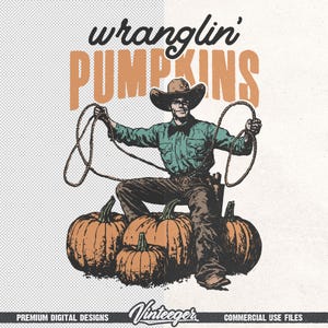 Retro herfstsublimatieontwerp png – Westerncowboy-pompoenafbeelding voor T-shirtafdrukken en decoratie - digitale herfstdownload voor het land afbeelding 6