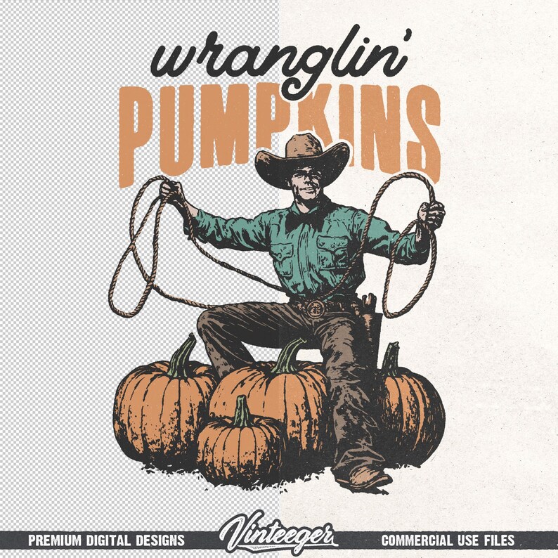 Retro herfstsublimatieontwerp png – Westerncowboy-pompoenafbeelding voor T-shirtafdrukken en decoratie - digitale herfstdownload voor het land afbeelding 6