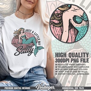 Just a little bit salty Png | Mermaid shirt design | Retro summer sublimation Png | Beach shirt design | Retro summer design Png | Digital image 2