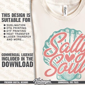 Salty soul Png | Beach shirt design | Seashell Png | Retro summer sublimation Png | Beach girl shirt print | Tropical design Png | Digital image 3