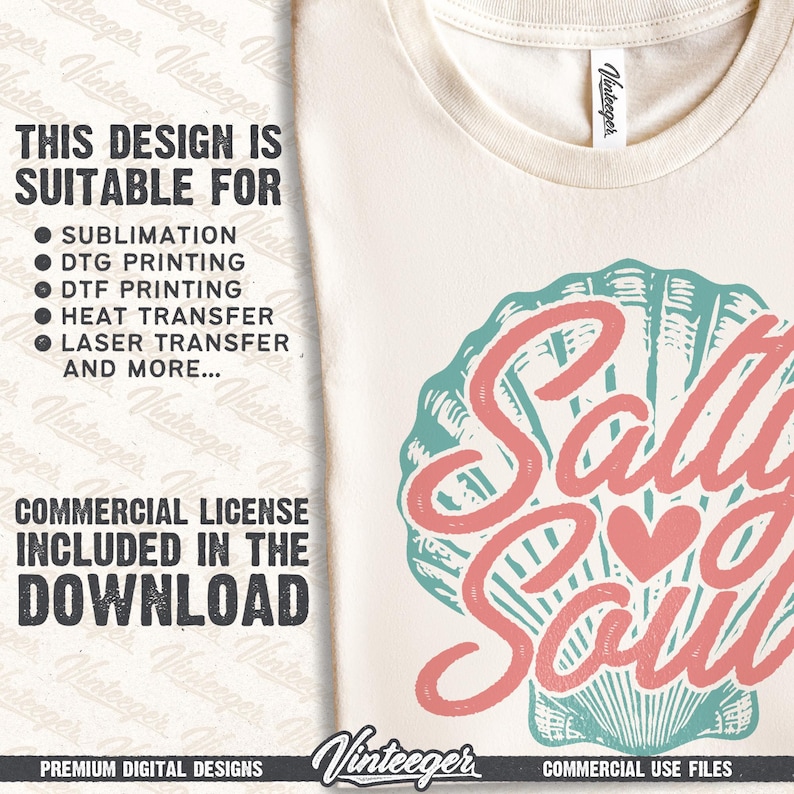 Salty soul Png | Beach shirt design | Seashell Png | Retro summer sublimation Png | Beach girl shirt print | Tropical design Png | Digital image 3