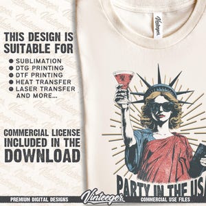 Fiesta en EE. UU. Png / Sublimación del 4 de julio / Diseño de camiseta del Día de la Independencia / Diseño patriótico Png / Impresión de camiseta de la Estatua de la Libertad imagen 3