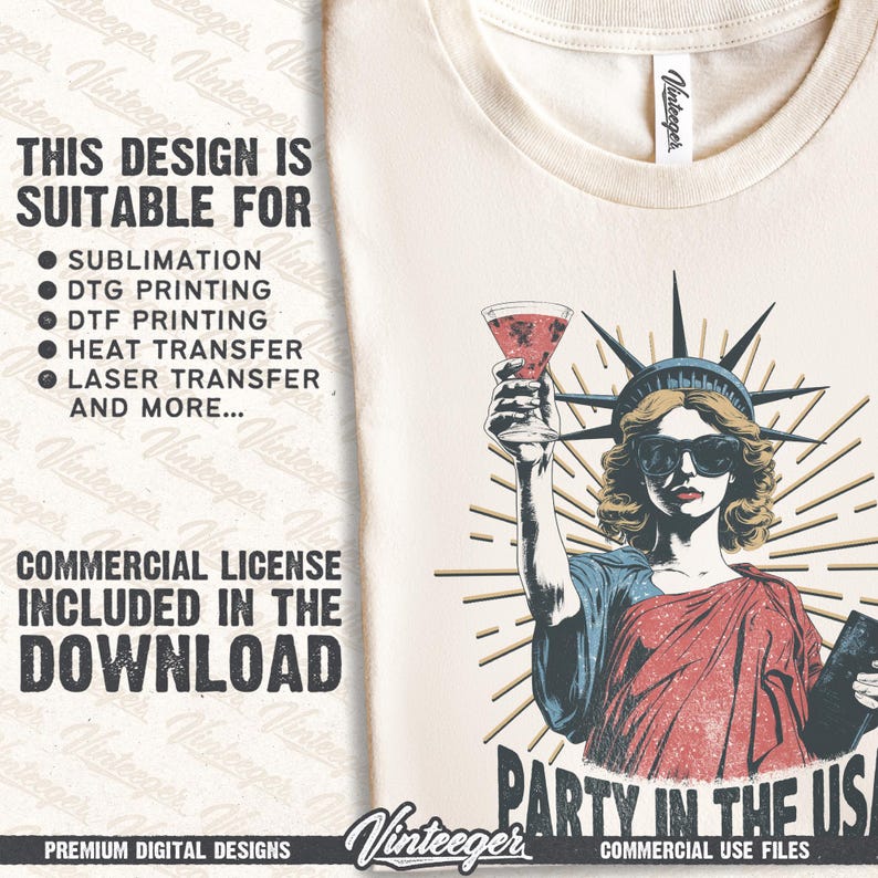 Fiesta en EE. UU. Png / Sublimación del 4 de julio / Diseño de camiseta del Día de la Independencia / Diseño patriótico Png / Impresión de camiseta de la Estatua de la Libertad imagen 3