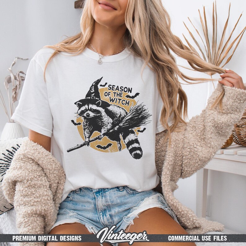 Season of the witch Png | Halloween shirt design | Retro halloween png | Raccoon sublimation Png | Fall shirt design | Funny halloween Png image 4