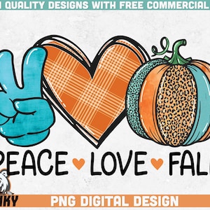 Peace love fall PNG / Design sublimazione / Download istantaneo / Stampa camicia autunnale / Sublimazione autunnale / Pumpkin png / Leopard print / Digital