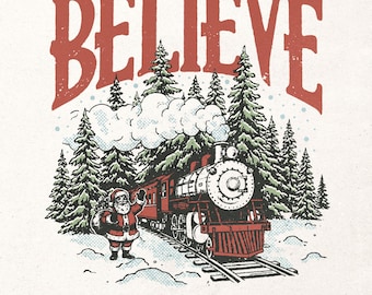 Vintage Christmas printable graphic PNG - Polar express shirt design - Retro winter digital design - Santa claus PNG - Holiday decor png