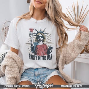 Fiesta en EE. UU. Png / Sublimación del 4 de julio / Diseño de camiseta del Día de la Independencia / Diseño patriótico Png / Impresión de camiseta de la Estatua de la Libertad imagen 4