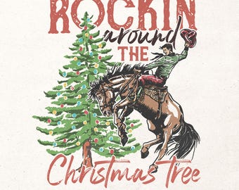 Rockin around the Christmas tree PNG | Sublimation design | Instant download | Country Christmas png | Retro Christmas sublimation png