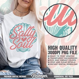 Salty soul Png | Beach shirt design | Seashell Png | Retro summer sublimation Png | Beach girl shirt print | Tropical design Png | Digital image 2