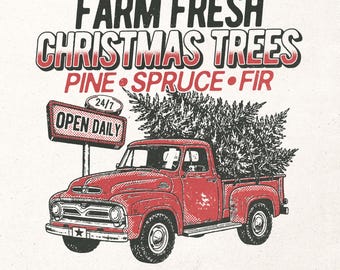 Diseño digital de camión navideño retro - Árboles de Navidad frescos de granja PNG - Gráfico de camiseta navideña vintage - Diseño de sublimación de invierno - Digital