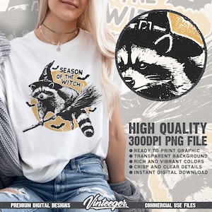 Season of the witch Png | Halloween shirt design | Retro halloween png | Raccoon sublimation Png | Fall shirt design | Funny halloween Png image 2