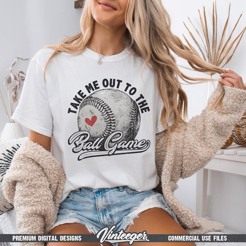Take me out to the ball game Png | Retro baseball graphic | Baseball girl shirt print | Vintage baseball design | Baseball game shirt design image 4