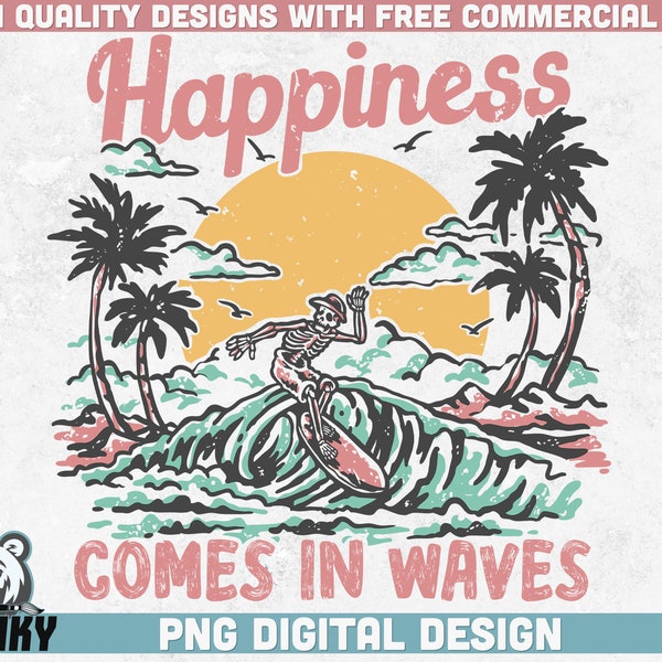 Glück kommt in Wellen PNG | Sofortiger Download | Sublimationsdesign | Retro Sommer png | Vintage Strand Shirt png | Tolles Sommer Design png