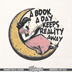 Retro book lover design PNG - Reading girl graphic for sublimation and printing - Retro book club design PNG - Fantasy reader png