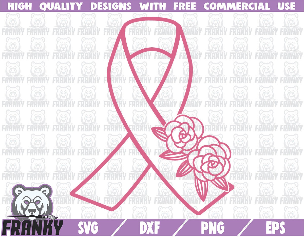 Pink Ribbon With Flowers SVG Cut File DXF File Breast Cancer Shirt Cancer  Awareness Svg Awareness Ribbon Svg Roses Svg Flowers 