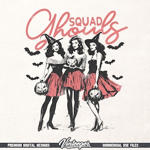 Squad Ghouls Png | Retro Halloween shirt design | Halloween sublimation png | Trendy Halloween girl Png | Fall graphic Png | Witch shirt Png image 1