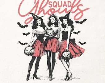 Squad Ghouls Png | Retro Halloween shirt design | Halloween sublimation png | Trendy Halloween girl Png | Fall graphic Png | Witch shirt Png