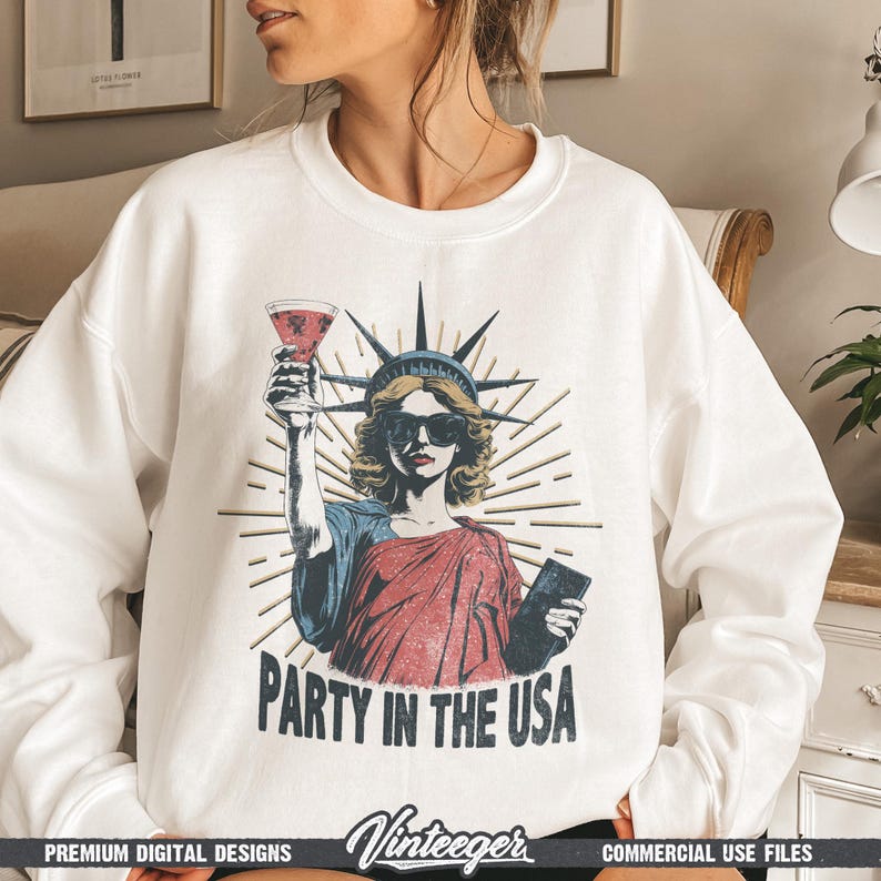 Fiesta en EE. UU. Png / Sublimación del 4 de julio / Diseño de camiseta del Día de la Independencia / Diseño patriótico Png / Impresión de camiseta de la Estatua de la Libertad imagen 5