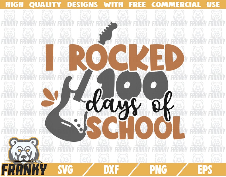 DXF file Cut file I rocked 100 days of school SVG 100 days shirt svg 100th day of school svg School shirt svg- Electric guitar svg