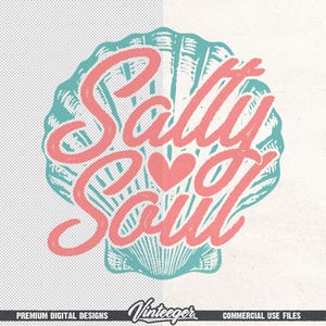 Salty soul Png | Beach shirt design | Seashell Png | Retro summer sublimation Png | Beach girl shirt print | Tropical design Png | Digital image 6