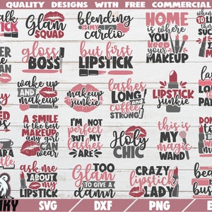 Pacote de maquiagem SVG - 24 designs - Arquivos cortados - Citações de maquiagem SVG - Maquiador svg - Camisa de maquiagem svg - Frases engraçadas de maquiagem svg - Digital