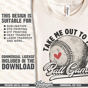 Take me out to the ball game Png | Retro baseball graphic | Baseball girl shirt print | Vintage baseball design | Baseball game shirt design image 3