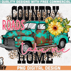 Estradas secundárias me levam para casa PNG | Design de sublimação | Download instantâneo | Design de camisa country | Estampa leopardo | Impressão de camisa ocidental png