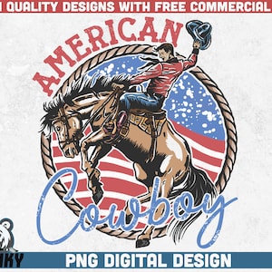 Cowboy américain PNG | Téléchargement instantané | Conception par sublimation | sublimation du 4 juillet | chemise western png | sublimation estivale | États-Unis png