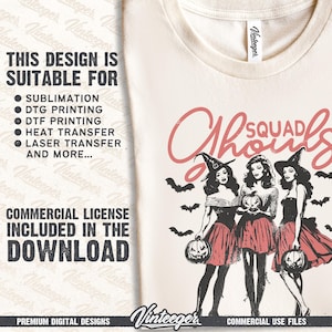 Squad Ghouls Png | Retro Halloween shirt design | Halloween sublimation png | Trendy Halloween girl Png | Fall graphic Png | Witch shirt Png image 3