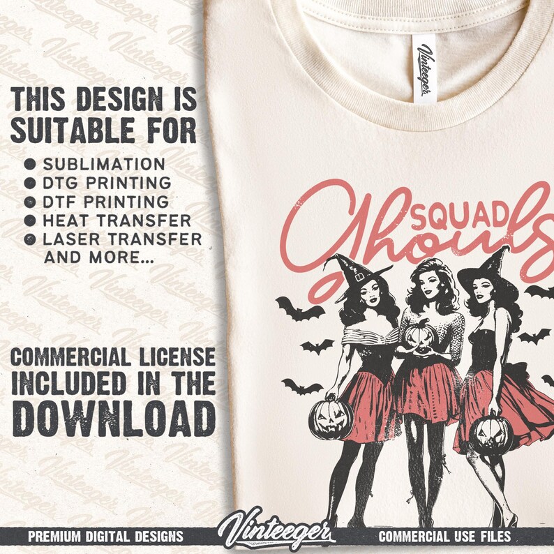 Squad Ghouls Png | Retro Halloween shirt design | Halloween sublimation png | Trendy Halloween girl Png | Fall graphic Png | Witch shirt Png image 3
