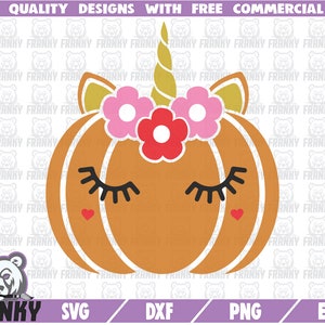 Süße Kürbis SVG - DXF-Datei - geschnitten Datei - Halloween Kürbis Svg - Halloween-Shirt - Einhorn Svg - Herbst Svg - Herbstvg - Mädchen Svg - Cricut