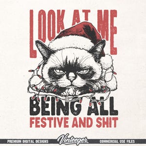 Lustiges Weihnachtst-shirt Design PNG - Weihnachtsdesign für Sublimation und DTG-Druck - Lustige Weihnachtskatzengrafik - Humorvolles Zitat PNG