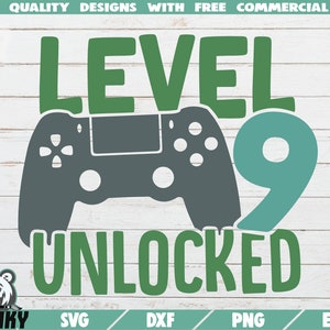 Level 9 ontgrendeld SVG - Instant download - Printable cut file - Commercieel gebruik - Nine years birthday SVG - Verjaardagsshirt svg - Anniversary