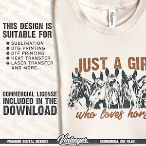 Gewoon een meisje dat van paarden houdt, png | Western-shirtontwerp, png | Sublimatie van plattelandsmeisjes | Paardenliefhebber Png | Retro paardillustratie png afbeelding 3