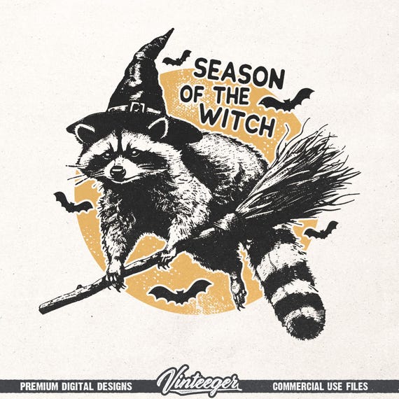 Season of the witch Png | Halloween shirt design | Retro halloween png | Raccoon sublimation Png | Fall shirt design | Funny halloween Png