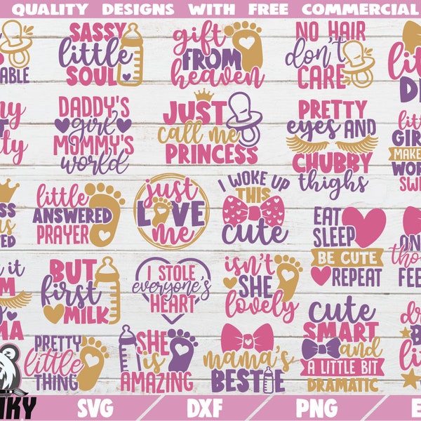 Baby-Mädchen SVG Bundle - 25 Designs - sofortiger Download - druckbare geschnittene Dateien - Neugeborene Mädchen SVG - Baby Body SVG - Baby Schlafzimmer Svg - süße Svg