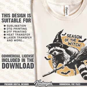 Season of the witch Png | Halloween shirt design | Retro halloween png | Raccoon sublimation Png | Fall shirt design | Funny halloween Png image 3