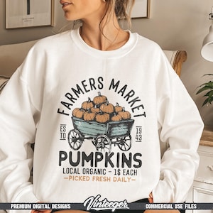 Bauern Markt Png | Retro Herbst Design Png | Herbst Sublimationsdesign | Herbst Grafik Png | Bauernhof frische Kürbisse Png | Kürbisse Warenkorb png Bild 5