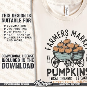 Bauern Markt Png | Retro Herbst Design Png | Herbst Sublimationsdesign | Herbst Grafik Png | Bauernhof frische Kürbisse Png | Kürbisse Warenkorb png Bild 3