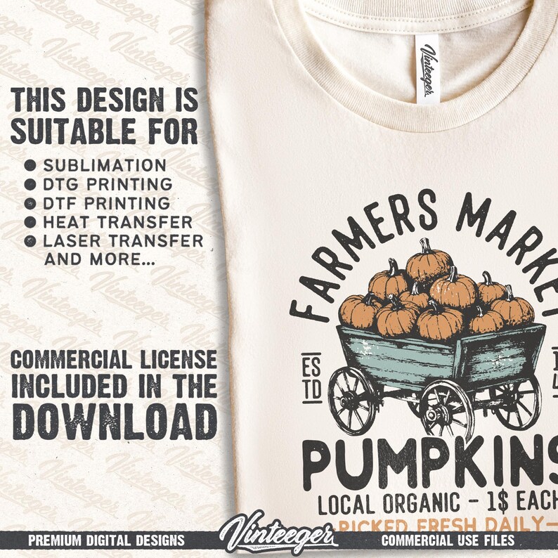 Bauern Markt Png | Retro Herbst Design Png | Herbst Sublimationsdesign | Herbst Grafik Png | Bauernhof frische Kürbisse Png | Kürbisse Warenkorb png Bild 3