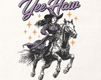 Yee Haw Png | Halloween shirt design | Western witch design | Halloween cowgirl Png | Western Halloween graphic | Retro Halloween design Png