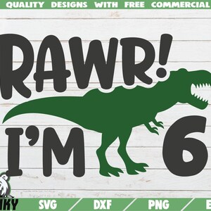 Rawr I'm 6 SVG - Instant download - Printable cut file - Commercieel gebruik - Verjaardagsshirt SVG - Jarige - Dinosaur svg - Verjaardag